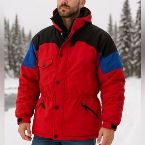 Vintage 80s 90s Lift Seven Puffer Ski Jacket Parka Colorblock Red Blue Mens M